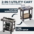 thumbnail image 3 of Olympia Tools Heavy Duty Utility Work Cart | 2 in 1 Convertible 3 Shelf to Flat Top Workstation | 660 lb Capacity, HDPE Frame, Ladder Hook, 4 Swivel Wheels | Tool Carts for Garage & Maintenance, 3 of 9