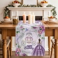 thumbnail image 3 of Happy Birthday Cotton Linen Table Runner for Dining Kitchen, Purple Luxury Dress Crown Carriage Flowers Wedding Outdoor Party Tablerunners, Dresser Scarf Coffee Tablecloth Runners 13x72 Inches, 3 of 8