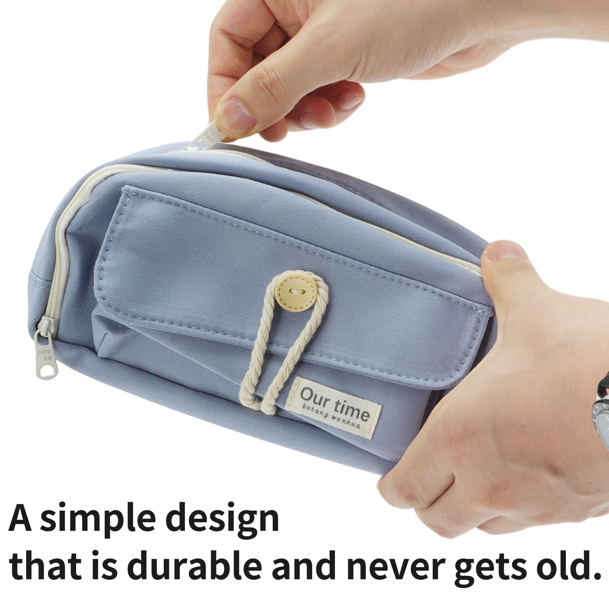 Unique Bargains Canvas Pencil Case, Large Capacity Pen Pouch, Aesthetic Organizer Blue