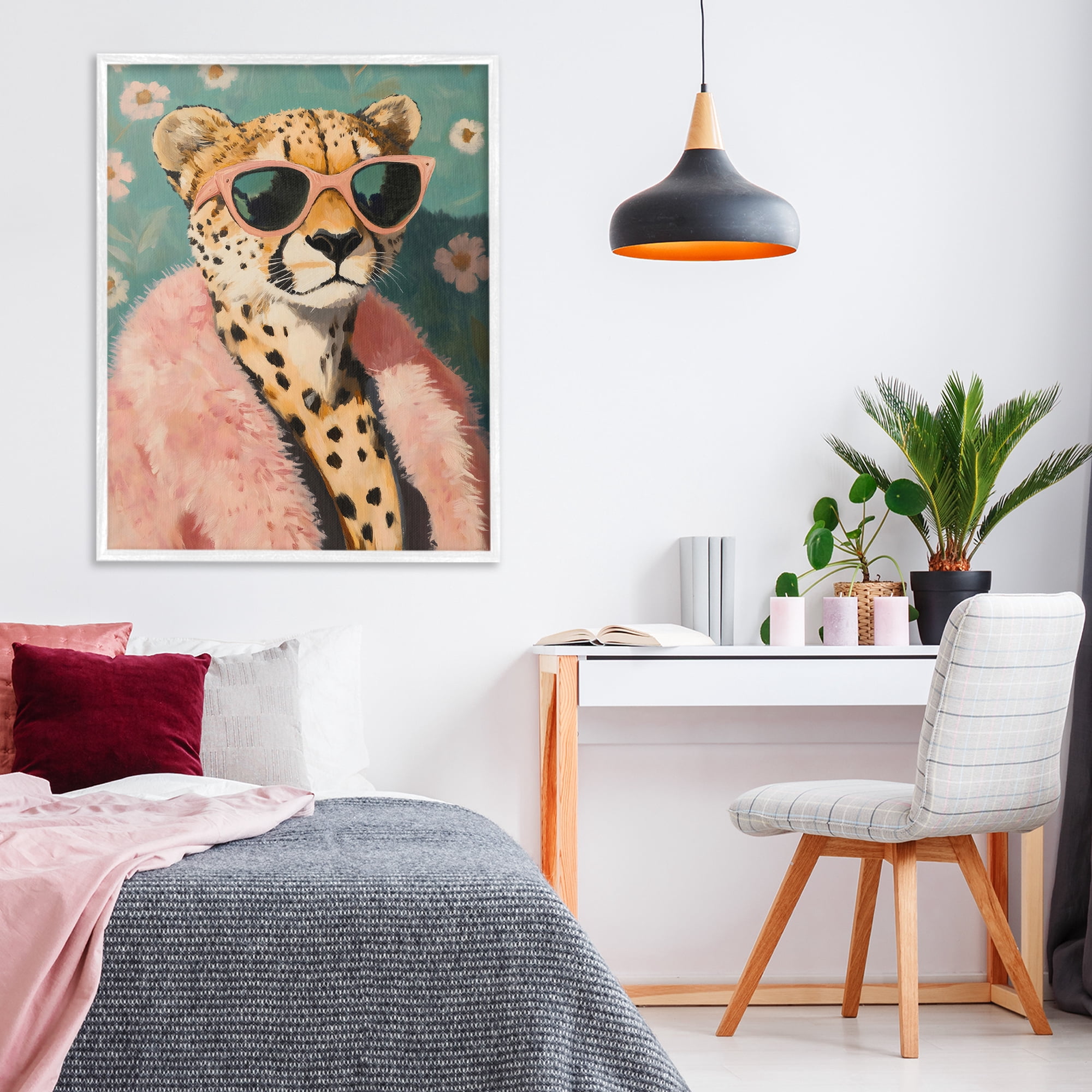 Stupell Industries Glam Cheetah in Pink Fur White Framed Giclee Art, design by The Prints Vibe