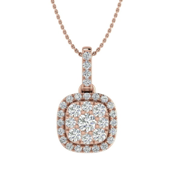 1/3 Carat Diamond Cushion Shaped Pendant Necklace in 14K Rose Gold (Silver Chain Included) - IGI Cert (SI1-SI2 Clarity)