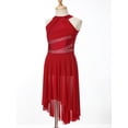 thumbnail image 4 of Lejafay Kids Girls Rhinestones Halter Neck Lyrical Dance Dress Ballet Tulle Leotard Dress Hi-Lo Contemporary Dance Costume Burgundy 12, 4 of 7
