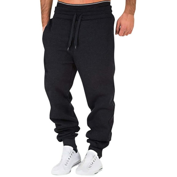Uooqdmx Sweatpants for Men Joggers for Men Male Fitness Running Trousers Drawstring Loose Waist Solid Color Pants Pocket Loose Fleece Sweatpants Chinos Pants Men Black L