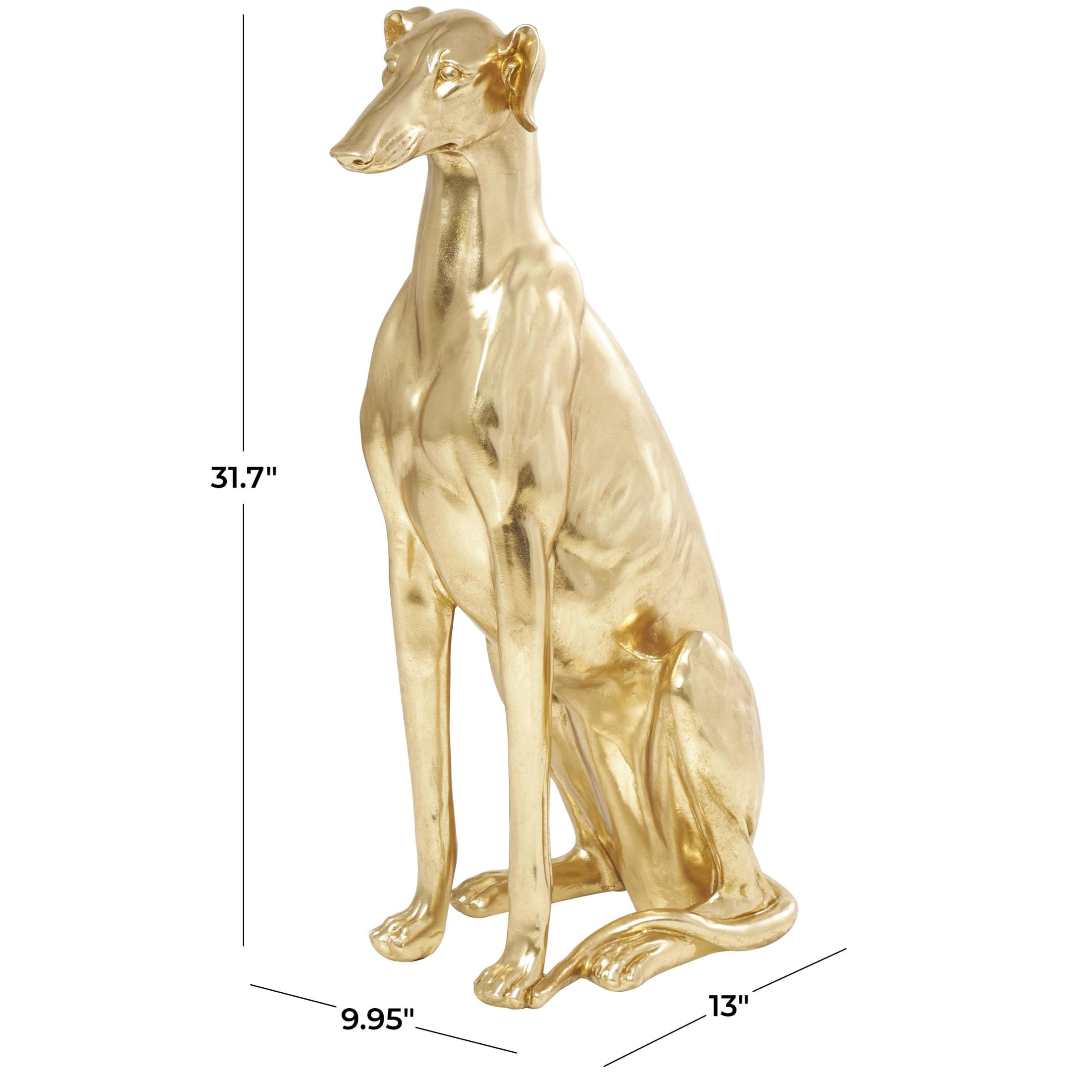 13" x 32" Gold Resin Sitting Greyhound Dog Sculpture, by DecMode
