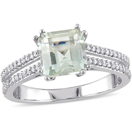 Tangelo 1-3/5 Carat T.G.W. Green Amethyst with 1/5 Carat T.W. Diamond Sterling Silver Cocktail Ring