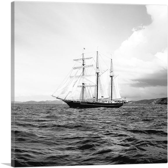 ARTCANVAS Old Boat In Ocean Home Decor Square Canvas Art Print - Size: 26" x 26" (1.50" Deep)