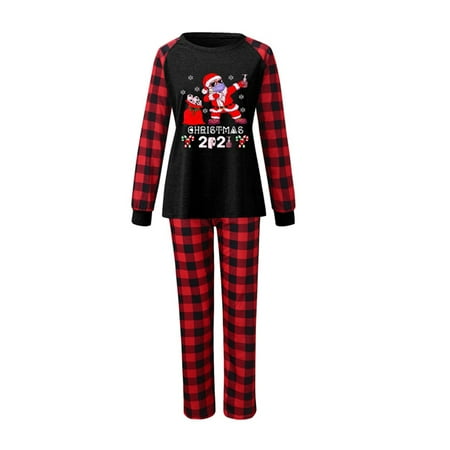 

LisenraIn Christmas Family Matching Pajamas Santa Print Tops Pants Sets