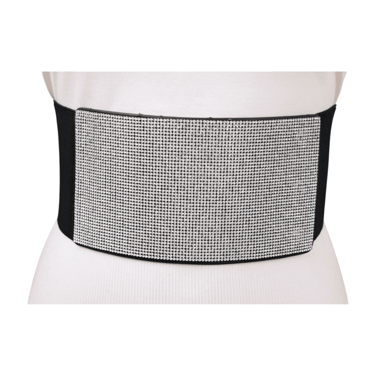 Women Wide Black Stretch Band Fashion Belt Silver  display picture 1