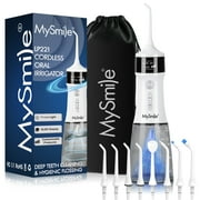 MySmile LP221 OLED Cordless Water Flosser with UVC Sterilizer Light, Portable Oral Irrigator Electric Dental Flosser Picks for Teeth Cleaning, Braces, Gums, 4 Modes, 8 Jet Tips, Travel Bag, White
