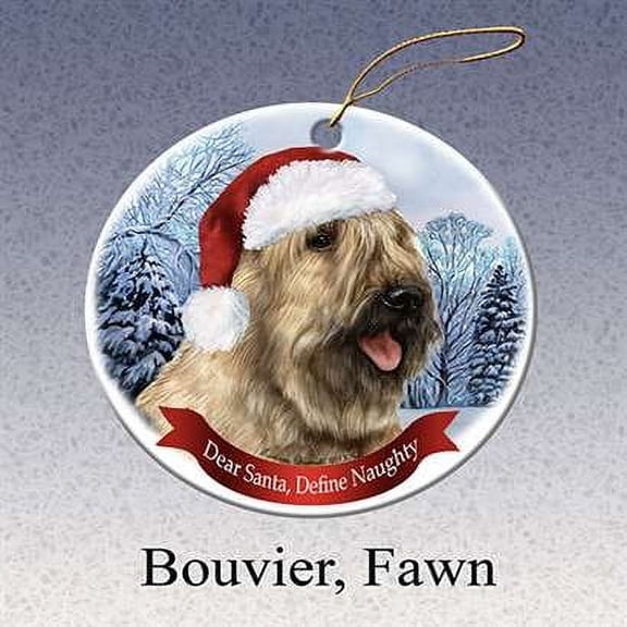 Holiday Pet Gifts Bouvier (Fawn) Santa Hat Dog Porcelain Christmas Tree Ornament