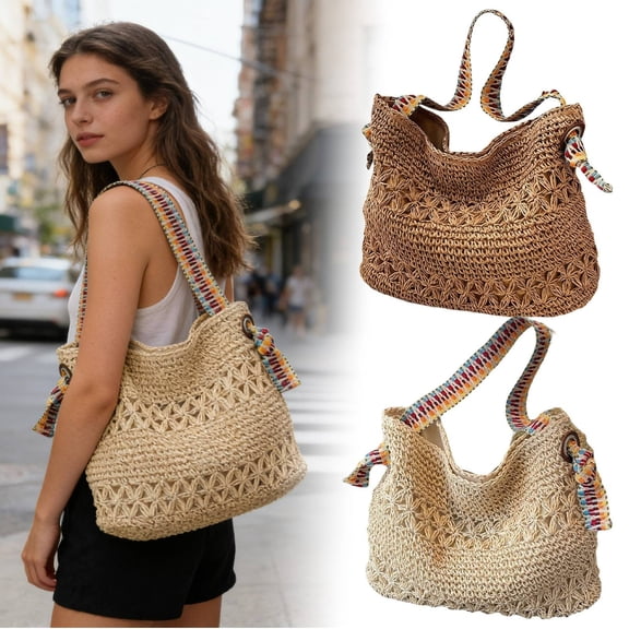 2025 Fashionable Woven Shoulder Tote Bag Large Capacity Ideal For Casual Wear And Beach Outings