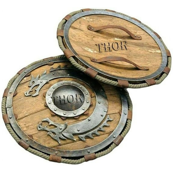 24 Inch Medieval Warrior Wooden Viking Shield Round Shield Dragon Face Viking Rustic Vintage Home Decor Gifts Brown