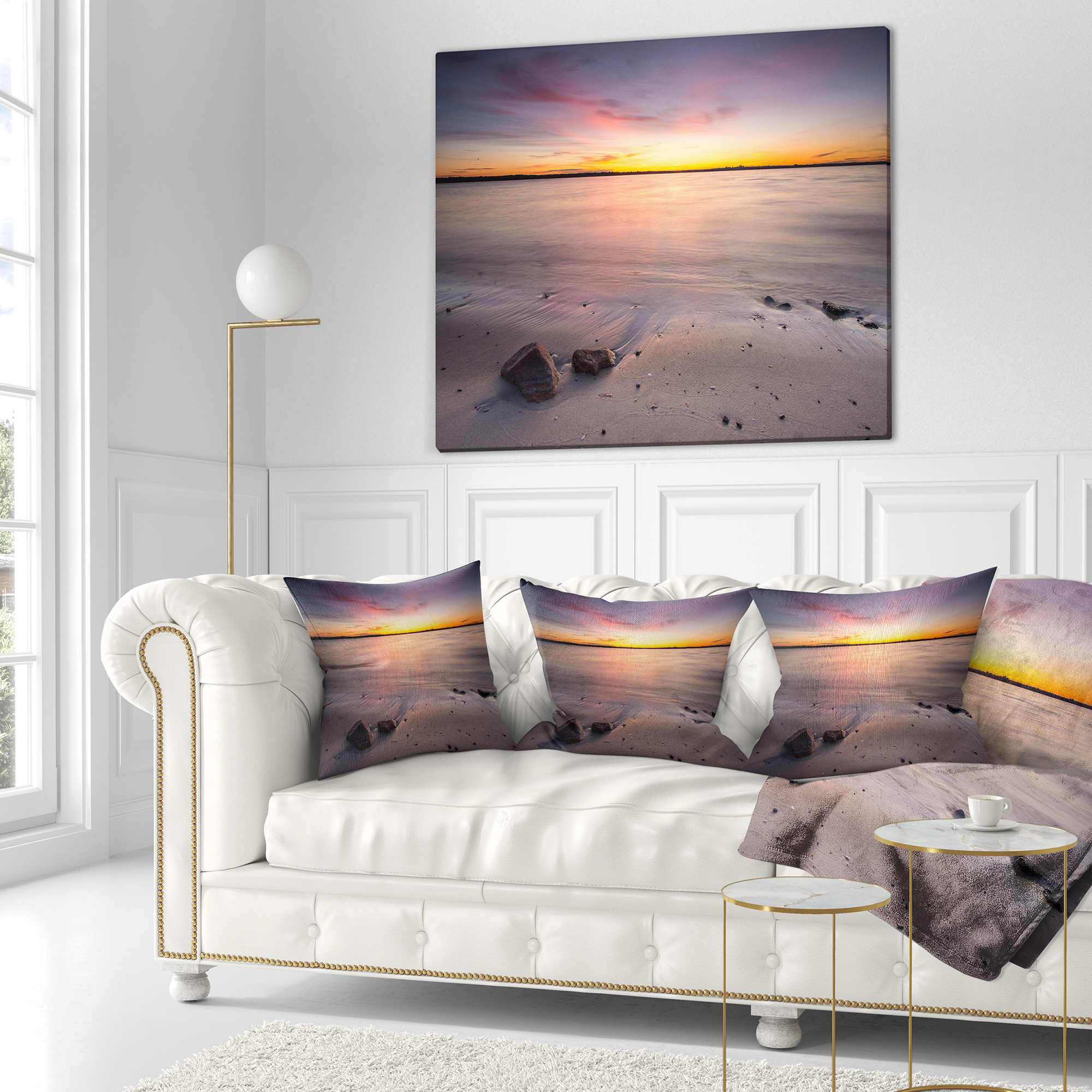 Designart Beautiful Natural Sea during Sunrise - Seashore Throw Pillow - 16x16