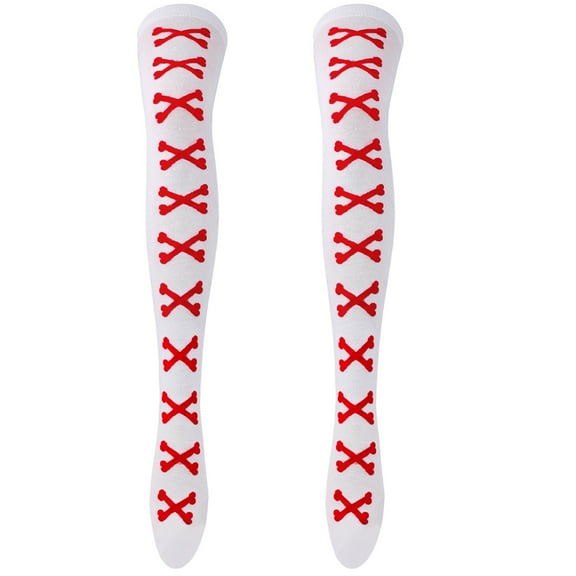 Halloween Heart Skeleton Print Stockings for Women Girl Leggings Tights Socks Cosplay Over Knee Thigh High Long Socks