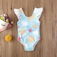 thumbnail image 3 of AceBaby Toddler Baby Girls Summer Swimsuit,Sleeveless Ruffles Shell Starfish Print One-piece Swimwear Cute Bow Backless Romper Beachwear, 3 of 9