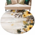 thumbnail image 2 of Yellow Floral Spring Round Rugs 6ft, Summer Rustic Botanical Vintage Wood Non Slip Washable Rug Runner, Low Pile Indoor Floor Carpet Mat Bathroom Rugs for Living Room, Bedroom, Kids Room, 2 of 9