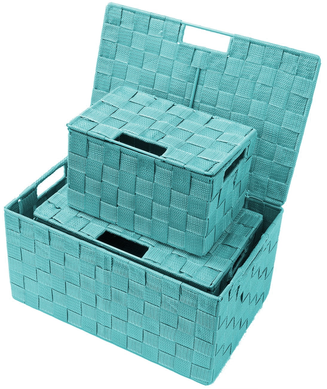 Weave Stackable Basket Set, 3 Pieces - Aqua