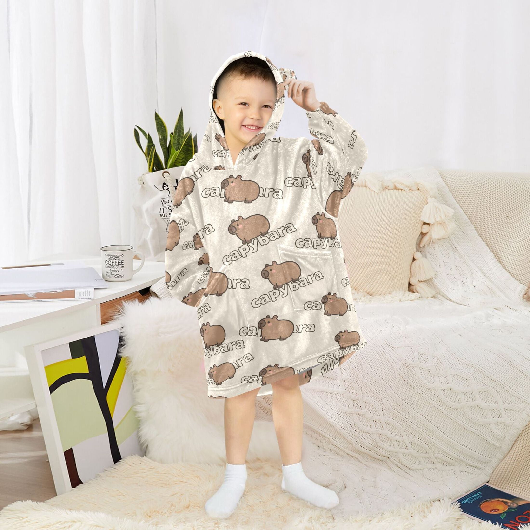 joogoo Wearable Blanket Hoodie for Capybaras Cute Oversized Sherpa Hooded 3-14 YR M