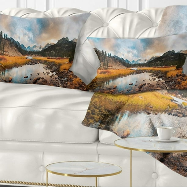 Design Art Designart Rocky Lake Sunset Panorama Modern Seashore Throw Pillow Walmart Com Walmart Com