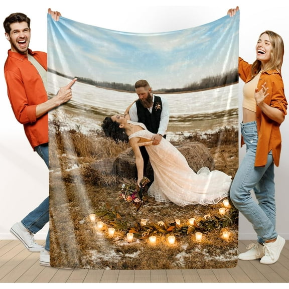 Custom Blanket with Photo,Personalized Collage Throw Blankets with Your Own Picture, Made in USA, Gift for Her Him Women Men Wedding Birthday Blankets