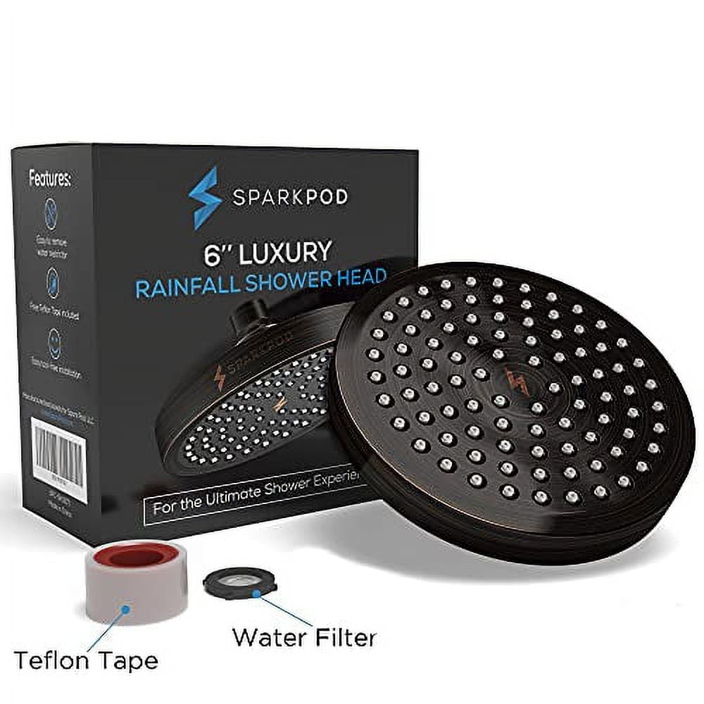 SparkPod High Pressure Rainfall Shower Head, Easy Install, Energy Saving (6 inch Round, Oil-Rubbed Bronze)