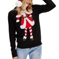 thumbnail image 1 of Suéter navideño de cuello redondo negro de manga larga con estampado adorable, jersey informal para mujer, talla XL, 1 of 8