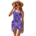 thumbnail image 5 of Xixirimido Tie-dye Purple Print One Piece Swimsuit Set for Girls with Mesh Cover Up Skirt, One Shoulder Swimsuit Bathing Suit with Adjustable Strap, Size 7-8 Years, 5 of 7
