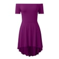 thumbnail image 1 of Vestido skater asimétrico con hombros descubiertos para mujer - Vestido de cóctel de fiesta con manga corta y dobladillo asimétrico, tallas S-2XL, 1 of 6