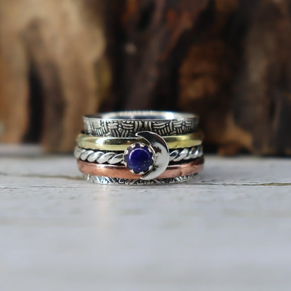 Lapis Lazuli Spinner Ring, 925 Sterling Silver Ring, Meditation Ring, Handmade Ring, Silver Jwelery, Copper & Brass Ring Women Ring Gem Ring