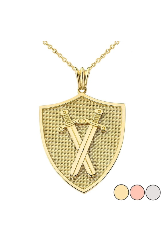 PROTECTION SWORDS SHIELD IN GOLD (YELLOW/ROSE/WHITE) :  14K  Pendant only