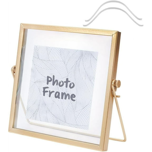 6.3x6.3 Inch Glass Picture Frame Vertical Gold Metal Photo Frame Simple Metal Geometric Picture Frame Tabletop Shelf Photo Frames with Glass Front Frames for Home Office Wedding Desk Stand Clear