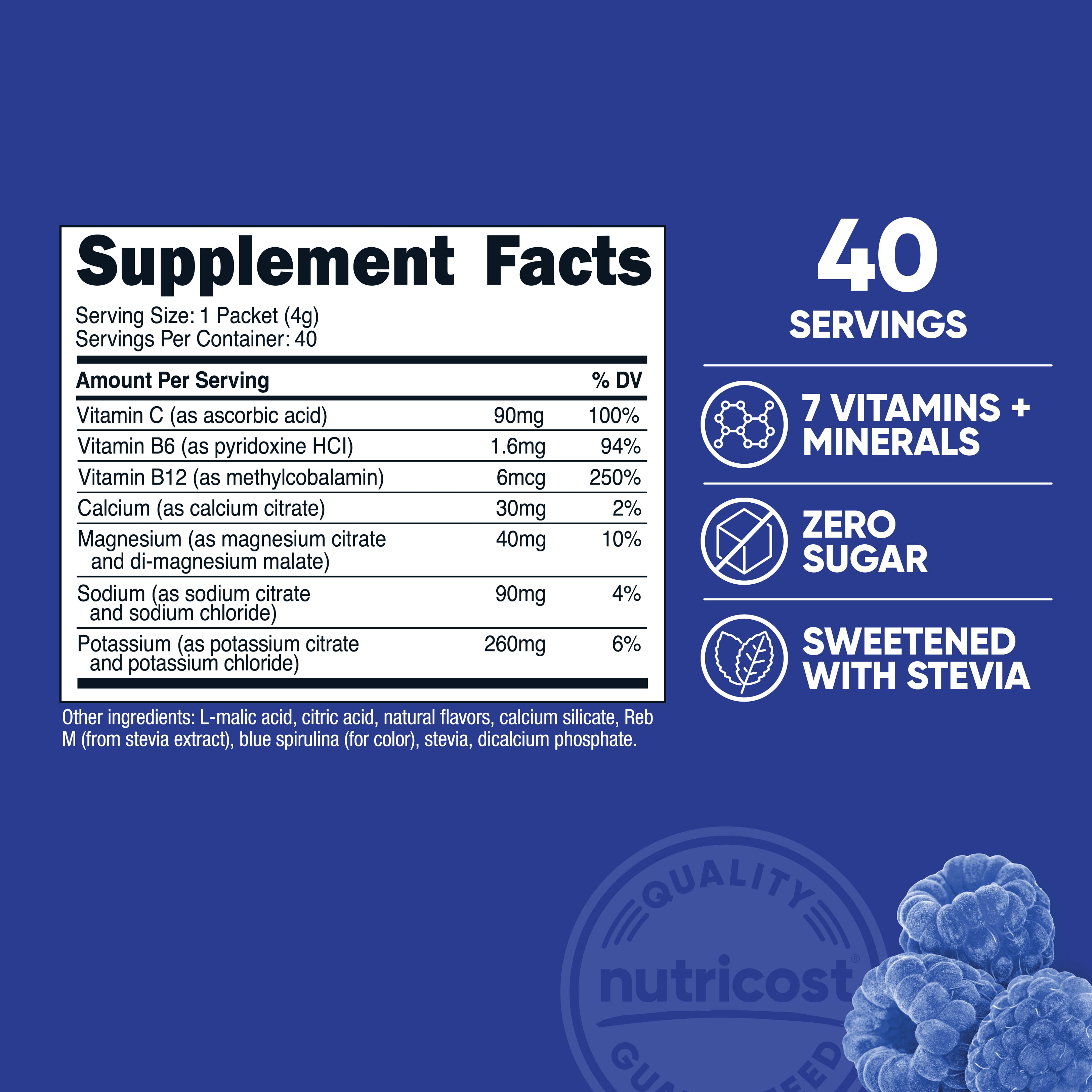 Nutricost Electrolytes Complex, Blue Raspberry Flavored, 40 Stickpacks - Advanced Hydration Complex