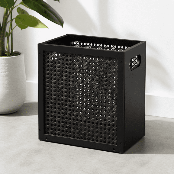 3-gallon Small Rattan Wicker Waste Basket Trash Can Black