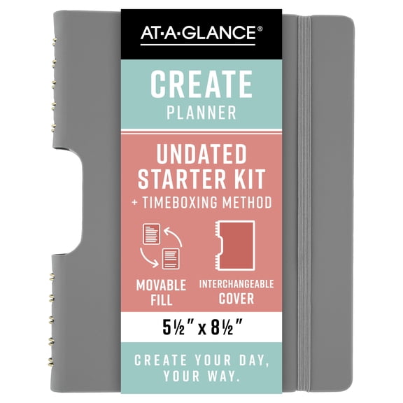 AT-A-GLANCE CREATE TIMEBOXING Undated Daily Monthly Starter Kit Gray Small 5 12
