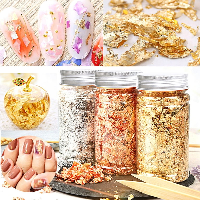 4 Bottles 5 Grams Gold Flakes, Gold Foil for Nails, Gold Foil Flakes for  Resin Imitation Gold Leaf for Jewelry Resin, Nails and Jewelry Making