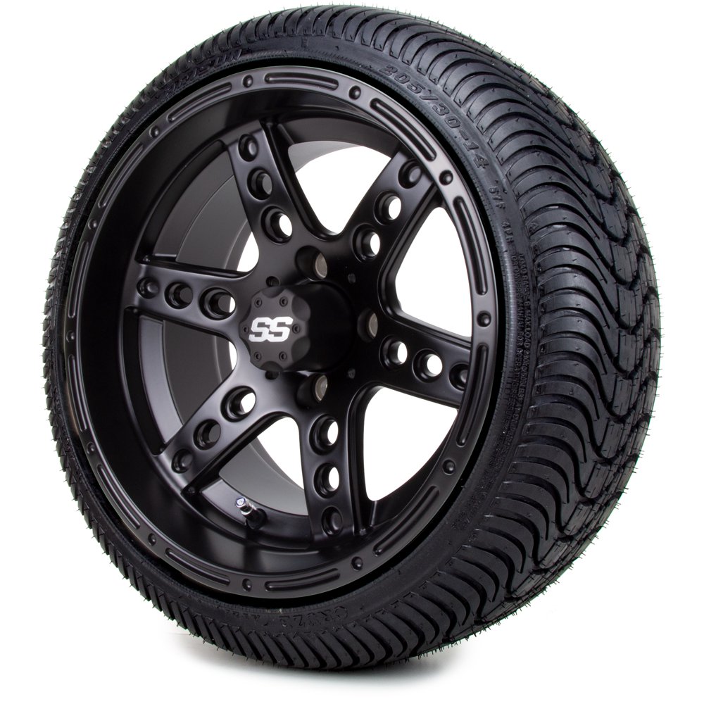 14" MODZ® Reef Matte Black Golf Cart Wheels and Low Profile Tires Combo