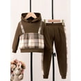 thumbnail image 2 of Bagilaanoe 2PCS Little Girl Pants Set Toddler Plaid Patchwork Print Long Sleeve Hoodie Sweatshirt Tops + Sweatpants 2T 3T 4T 5T 6T 7T Kids Casual Sweatsuits, 2 of 9