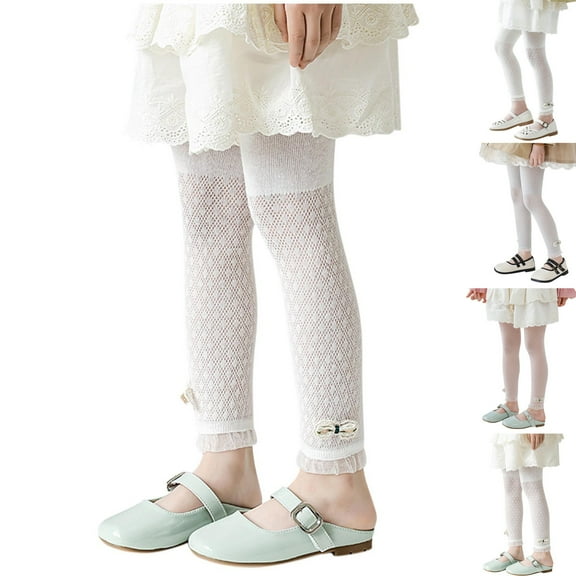 HAOTAGS Girls Leggings Pants, Summer Waisted Solid Breathable Stockings Sports Dance Trousers White 5 T