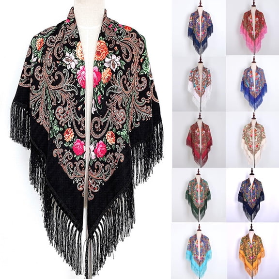 LILIYA Muffler Scarf Women's Traditional Scarf Wrap with Tassel Neck Head Retro Shawl Fringes Printing Cape Fashion Accessories Versatile and Warm