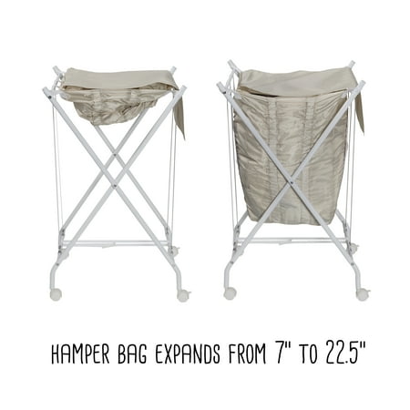 Honey-Can-Do - Single Bounce Back Hamper - No Bend Laundry Basket with Wheels and Lid - White