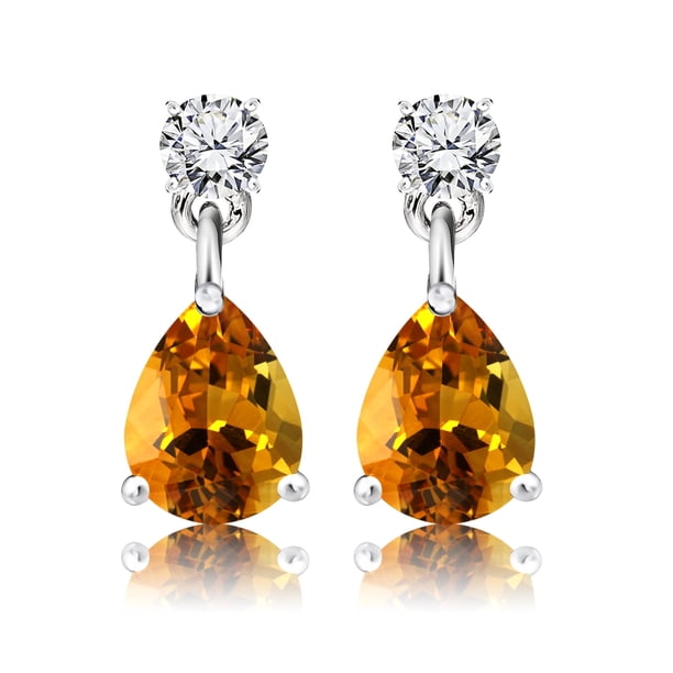 Pendientes Clásicos de oro blanco de 18 K JeenMata con citrino de 2,5 quilates para mujer