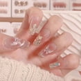 thumbnail image 3 of Nuevo diseño de uñas trapezoidales largas para niña con diseño de atrapasueños y armadura con acabado de mariposa y purpurina blanca, diseño de uñas extraíble, 3 of 5