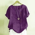 thumbnail image 2 of T Shirts For Women Womens Tops Cotton Linen Shirts Summer Casual Boho Floral Short Sleeve Blouse Oversized Loose Tunic Tops, 2 of 4