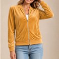 thumbnail image 5 of Kukoosong Women's Velvet Bomber Jacket, Long Sleeve Full Zip Up Stand Collar Velour Coat with Pockets, Slim Casual Lightweight Outerwear for Spring Fall Daily Wear, 5 of 7