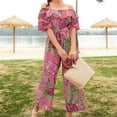 thumbnail image 6 of Gaecuw Jumpsuits for Women Dressy Short Sleeve Off the Shoulder Strapless Overall Band Collar Floral Printed Onesie One Piece Outfits Boho Long Pants Wide Leg Chiffon Summer Romper Ankle Length, 6 of 7