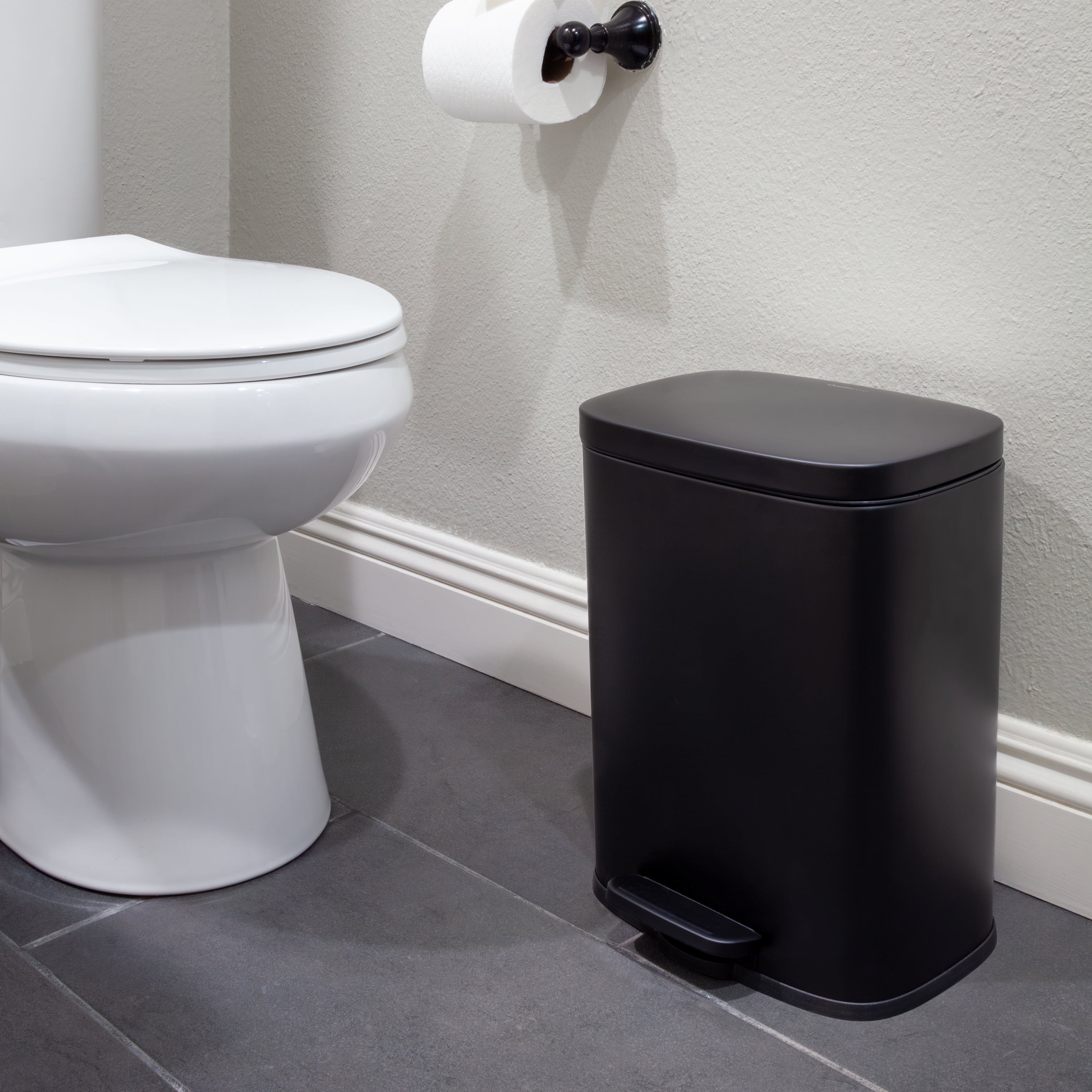 Qualiazero Kitchen Bathroom Trash Can Combo, 13.2 Gallon and 3.2 Gallon Stainless Steel Step Garbage Bin with Soft Close Lid, Matte Black