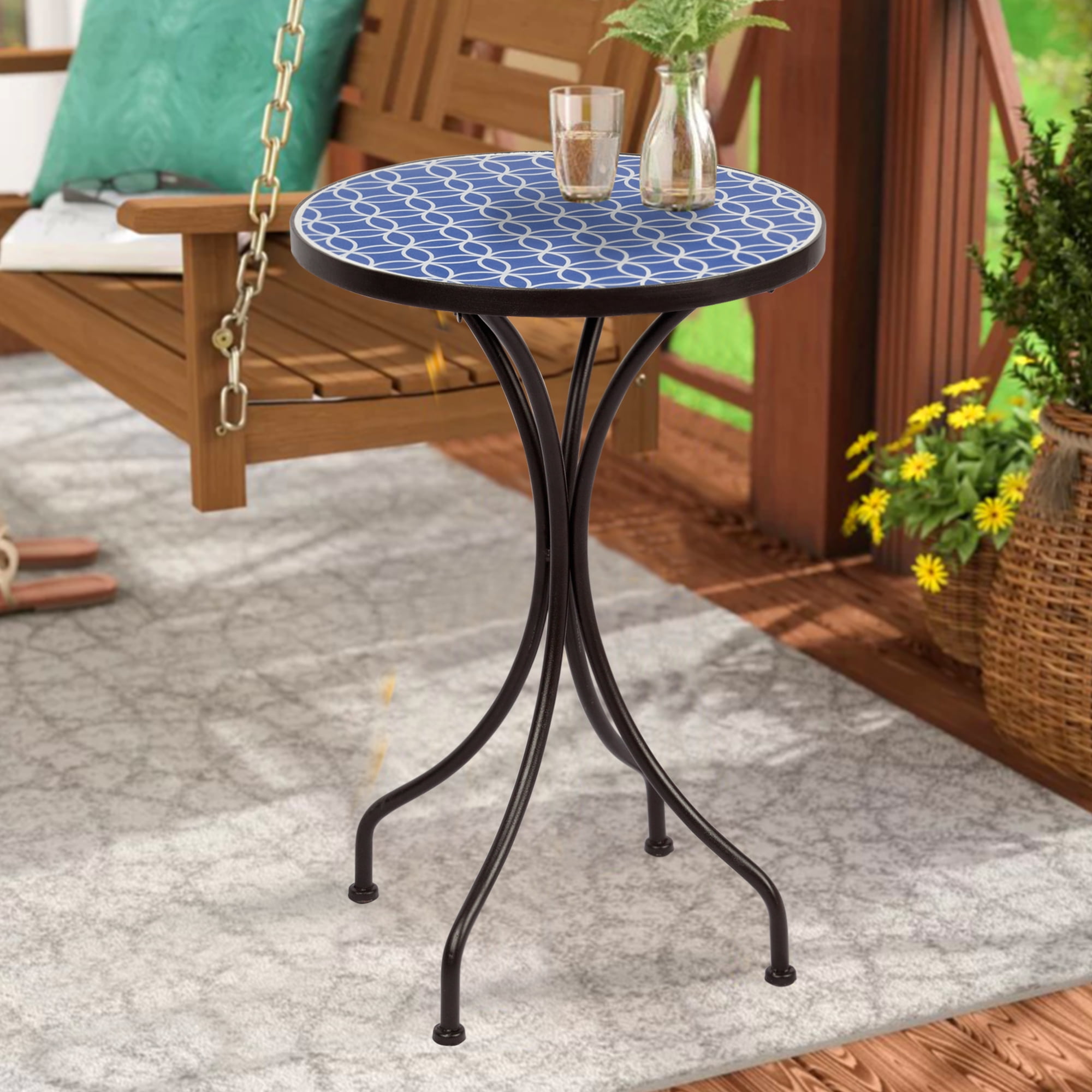 Round Mosaic TableBlue & White Pattern