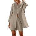 thumbnail image 2 of Gamivast Two Piece Outfits Womens Linen Long Sleeve Button Down Tunic Linen Tops and Elastic Waist Casual Linen Shorts Lightweight Breathable Skin Friendly Summer Beach Tropical Holiday Lounge Outfit, 2 of 8