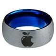 thumbnail image 2 of Tungsten Sweet Apple Bitten Band Ring 8mm Men Women Comfort Fit Blue Dome Brushed Gray Polished, 2 of 4