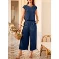 thumbnail image 5 of SHEWIN Outfits Sets for Women Textured Matching Set Sweatsuit Summer Crew Neck Cap Sleeve Tops Wide Leg Pants Basic Outfits, 5 of 9